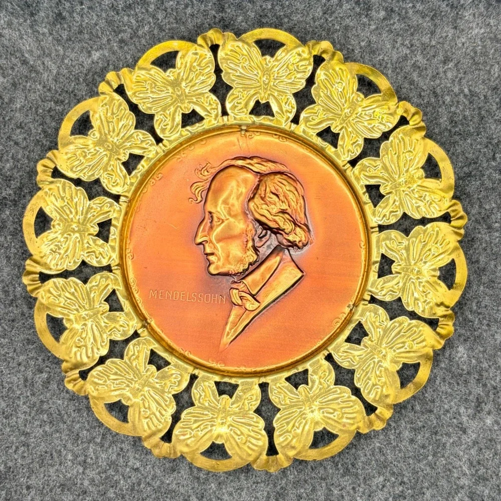 Vintage Composer Wall Hangings Tin Copper Tone Medallion Art Made England 6